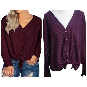 Urban Outfitters Out From Under Size M Maroon, burgundy Soft Waffle Knit Long Sl